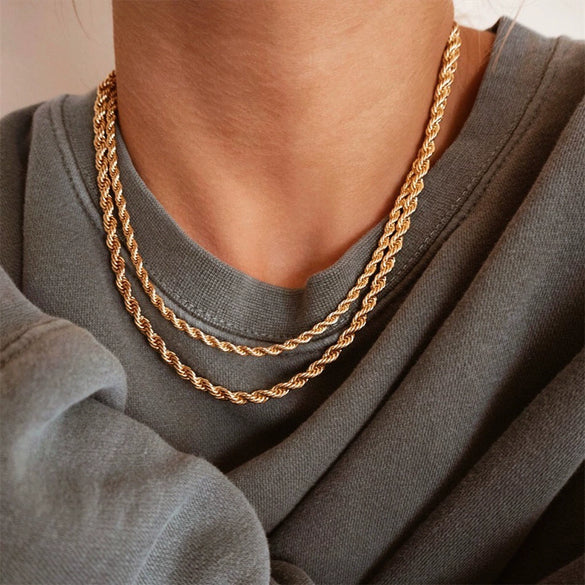 Twist Chain Titanium Steel And Stainless Steel Necklace With Geometric Pattern Gold Plated
