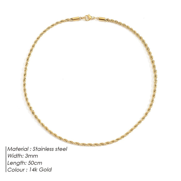 Twist Chain Titanium Steel And Stainless Steel Necklace With Geometric Pattern Gold Plated