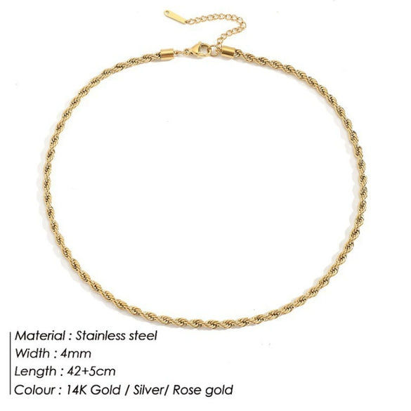 Twist Chain Titanium Steel And Stainless Steel Necklace With Geometric Pattern Gold Plated