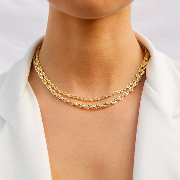 Twist Chain Titanium Steel And Stainless Steel Necklace With Geometric Pattern Gold Plated