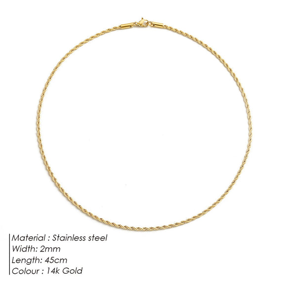 Twist Chain Titanium Steel And Stainless Steel Necklace With Geometric Pattern Gold Plated