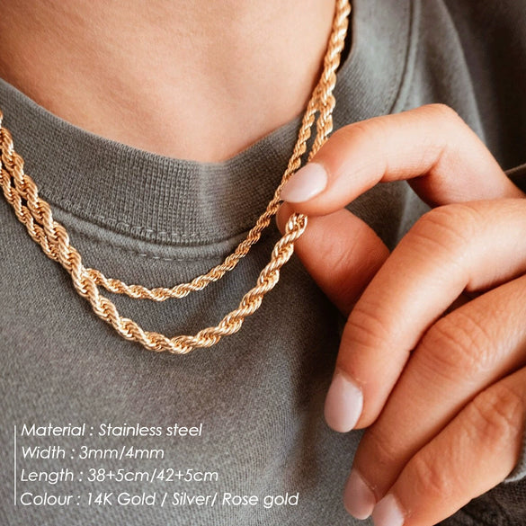 Twist Chain Titanium Steel And Stainless Steel Necklace With Geometric Pattern Gold Plated