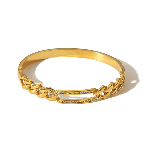Twist Texture Rectangular Hollow Wide Women's Bracelet In Stainless Steel With 18K Gold Vacuum Plated Geometric Style