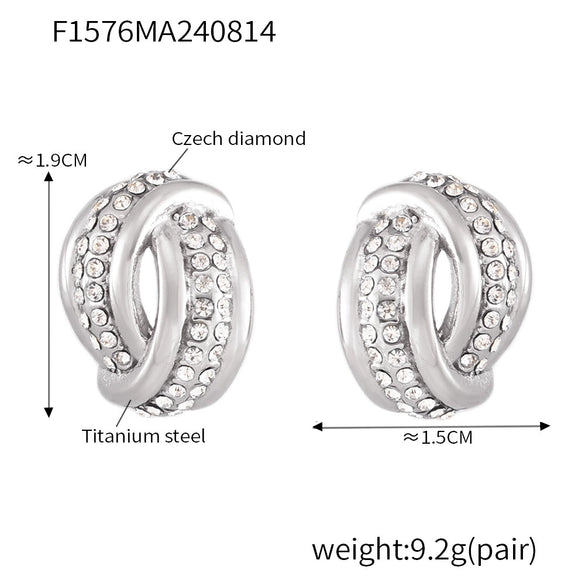 Twisted Hollow Diamond Earrings 316L Stainless Steel 18K Gold Plated Geometric Retro Design For Women
