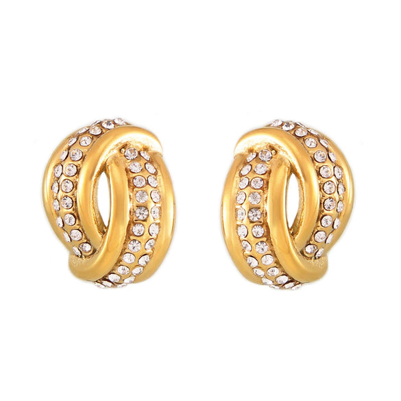 Twisted Hollow Diamond Earrings 316L Stainless Steel 18K Gold Plated Geometric Retro Design For Women