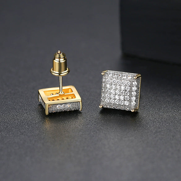 Two Tone Gold Stud Earrings Copper Micro Inlaid Zircon Geometric Fashion Earrings For Women Wholesale