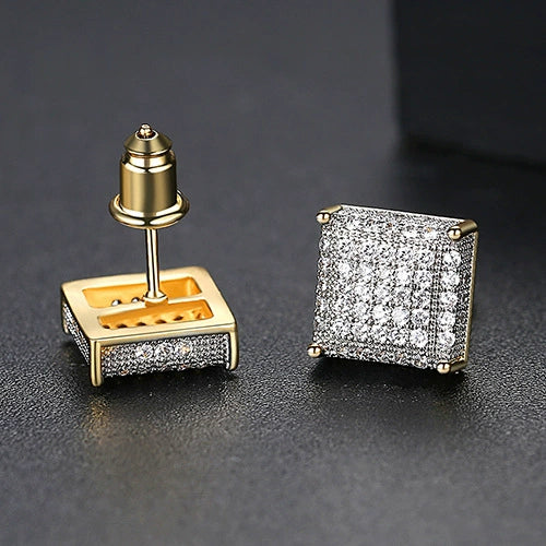 Two Tone Gold Stud Earrings Copper Micro Inlaid Zircon Geometric Fashion Earrings For Women Wholesale