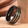 Two Tone Tungsten Steel Ring With Green Opal And Barrel Shaped Wood Inlay Minimalist Geometric Electroplated Unisex Jewelry
