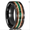 Two Tone Tungsten Steel Ring With Green Opal And Barrel Shaped Wood Inlay Minimalist Geometric Electroplated Unisex Jewelry