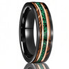 Two Tone Tungsten Steel Ring With Green Opal And Barrel Shaped Wood Inlay Minimalist Geometric Electroplated Unisex Jewelry