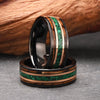 Two Tone Tungsten Steel Ring With Green Opal And Barrel Shaped Wood Inlay Minimalist Geometric Electroplated Unisex Jewelry