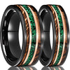 Two Tone Tungsten Steel Ring With Green Opal And Barrel Shaped Wood Inlay Minimalist Geometric Electroplated Unisex Jewelry