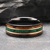 Two Tone Tungsten Steel Ring With Green Opal And Barrel Shaped Wood Inlay Minimalist Geometric Electroplated Unisex Jewelry