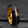 Twotone Electroplated Tungsten Steel Damascus Style Ring With Gold Foil Meteorite Inlay Minimalist Geometric Unisex Jewelry