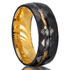 Twotone Electroplated Tungsten Steel Damascus Style Ring With Gold Foil Meteorite Inlay Minimalist Geometric Unisex Jewelry