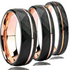 Twotone Tungsten Steel Couple Ring With Rose Gold And Black Diamondshaped Sand Texture Casual Unisex Jewelry