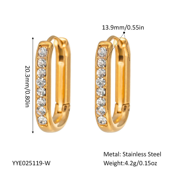 U Shaped Diamond Earrings In Stainless Steel With Pvd Furnace Vacuum Real Gold Plating For Women Fashion Ol Style