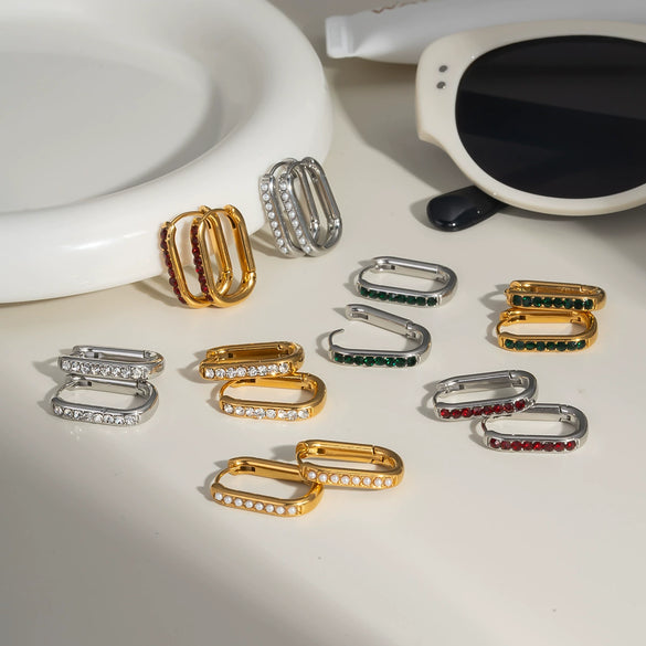 U Shaped Diamond Earrings In Stainless Steel With Pvd Furnace Vacuum Real Gold Plating For Women Fashion Ol Style