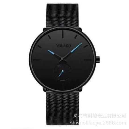Ultrathin Casual Quartz Watch For Men With Alloy Case Mesh Strap And Round Dial