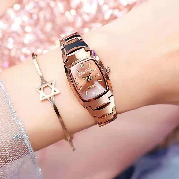 Ultrathin Waterproof Quartz Ladies Watch Alloy Tungsten Steel Stainless Steel Round Dial