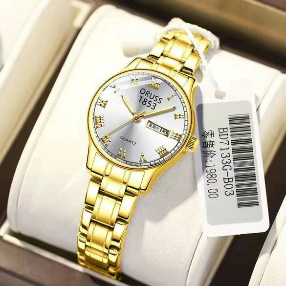 Ultrathin Waterproof Women's Quartz Watch Alloy Tungsten Steel Round Dial