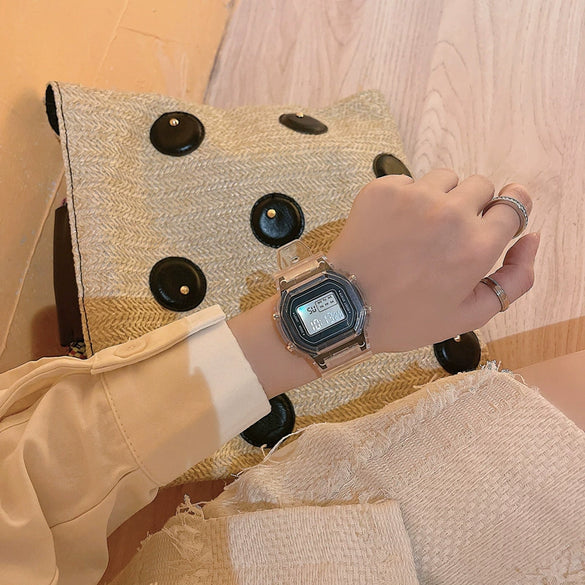 Unicorn Square Digital Electronic Watch For Women Alloy Case Plastic Mirror Silicone Strap Luminous Waterproof Leisure Style