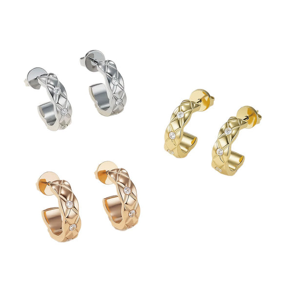 Unique Diamondstudded Cshaped Electroplated Titanium Steel And Stainless Steel Earrings With Geometric Pattern Unisex Ear Studs
