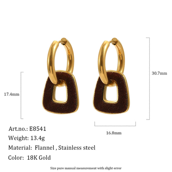 Unique Geometric Square Velvet Style Pvd Gold Plated Stainless Steel Earrings For Women