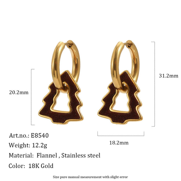 Unique Geometric Square Velvet Style Pvd Gold Plated Stainless Steel Earrings For Women