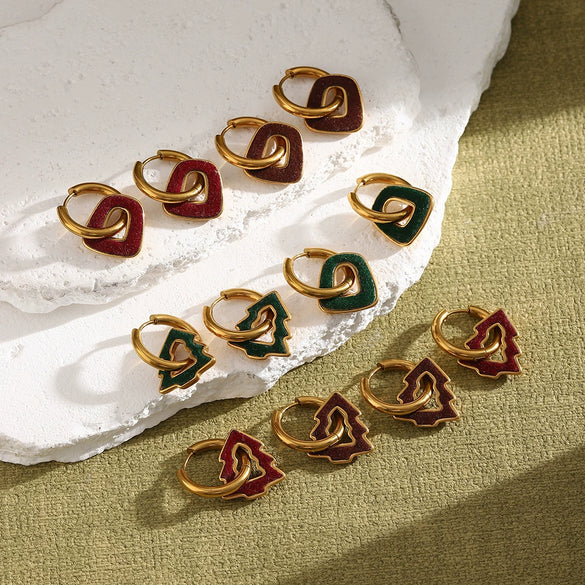 Unique Geometric Square Velvet Style Pvd Gold Plated Stainless Steel Earrings For Women