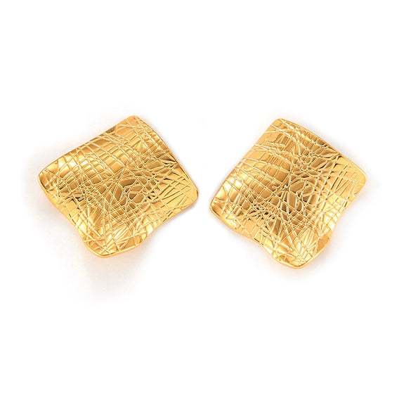 Unique Hiphop Style 316L Stainless Steel Square Earrings With Irregular Texture And Geometric Design And Electroplating Treatment
