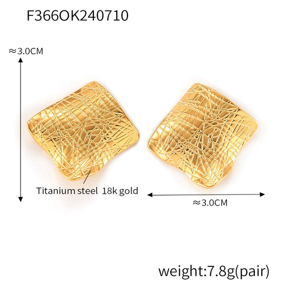 Unique Hiphop Style 316L Stainless Steel Square Earrings With Irregular Texture And Geometric Design And Electroplating Treatment