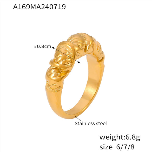 Unique Striped Chic Style Stainless Steel 18K Gold Plated Food Finger Ring With Geometric Design For Women