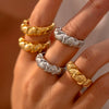 Unique Striped Chic Style Stainless Steel 18K Gold Plated Food Finger Ring With Geometric Design For Women