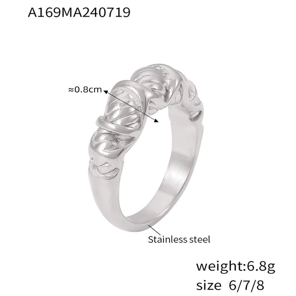 Unique Striped Chic Style Stainless Steel 18K Gold Plated Food Finger Ring With Geometric Design For Women