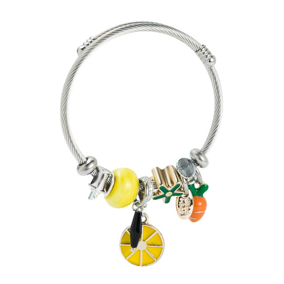 Unisex Adjustable Alloy Bracelet With Pineapple Fruit Pendant And Dripping Oil Finish Fashion Jewelry Accessory