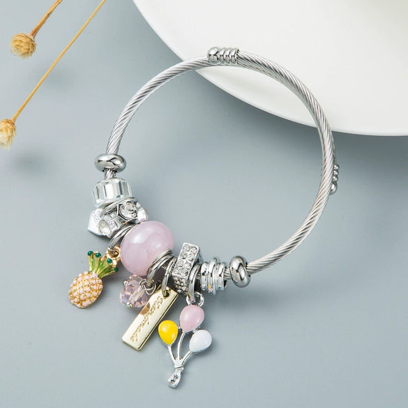Unisex Adjustable Alloy Bracelet With Pineapple Fruit Pendant And Dripping Oil Finish Fashion Jewelry Accessory
