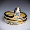 Unisex Adjustable Open Snake Ring With Red Zircon Diamond Accent Electroplated Metal Animal Zodiac Jewelry Accessory