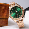 Unisex Alloy And Stainless Steel Round Dial Luxury Quartz Watch With Green Water Ghost Style