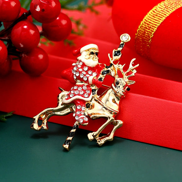 Unisex Alloy Brooch With Cartoon Santa Claus Character And Dripping Oil Design