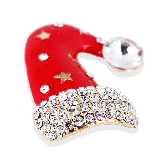 Unisex Alloy Christmas Hat Brooch Pin With Colorful Artificial Gemstone Inlay And Festive Star Design