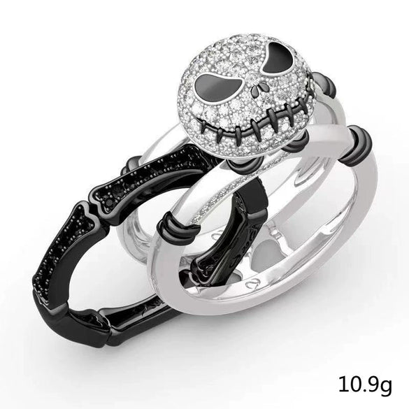 Unisex Alloy Electroplated Skull And Smile Ring Set Luxury Full Diamond Statement Rings