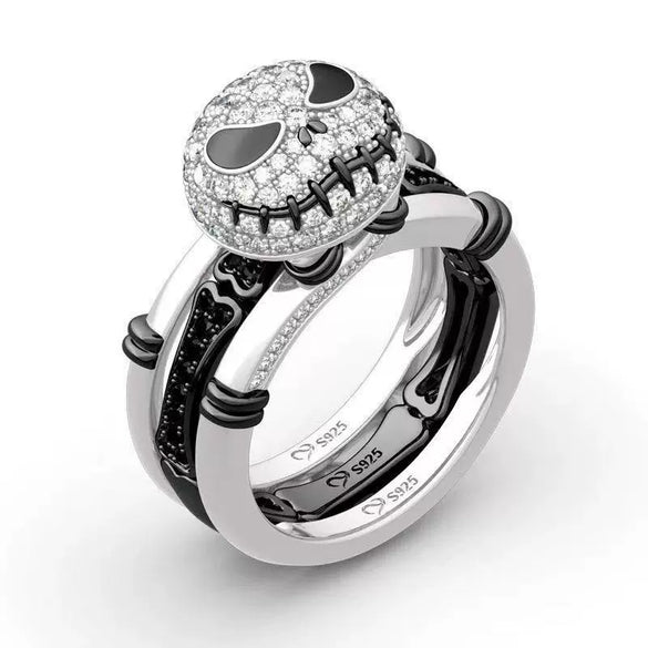 Unisex Alloy Electroplated Skull And Smile Ring Set Luxury Full Diamond Statement Rings