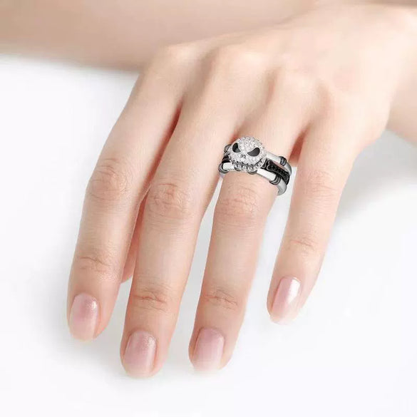 Unisex Alloy Electroplated Skull And Smile Ring Set Luxury Full Diamond Statement Rings
