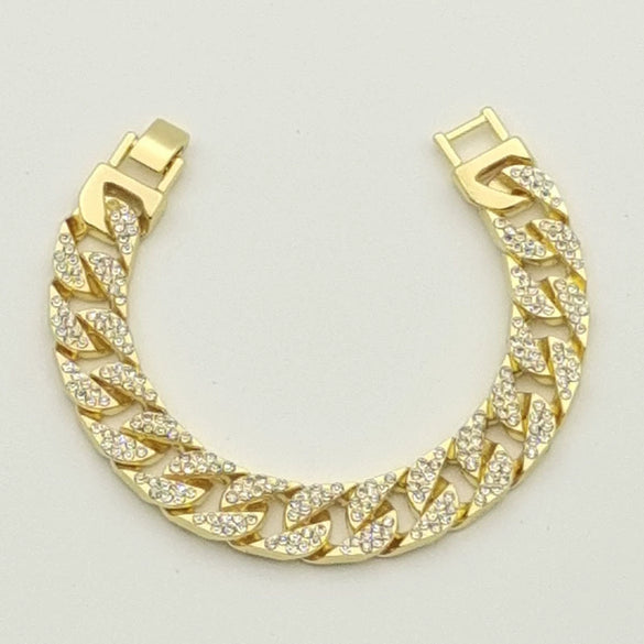 Unisex Alloy Geometric Cuban Chain Bracelet With Full Rhinestone Diamond Look Retro Hip Hop Style Thick Link Bracelet