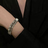 Unisex Alloy Geometric Cuban Chain Bracelet With Full Rhinestone Diamond Look Retro Hip Hop Style Thick Link Bracelet