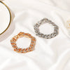Unisex Alloy Geometric Cuban Chain Bracelet With Full Rhinestone Diamond Look Retro Hip Hop Style Thick Link Bracelet