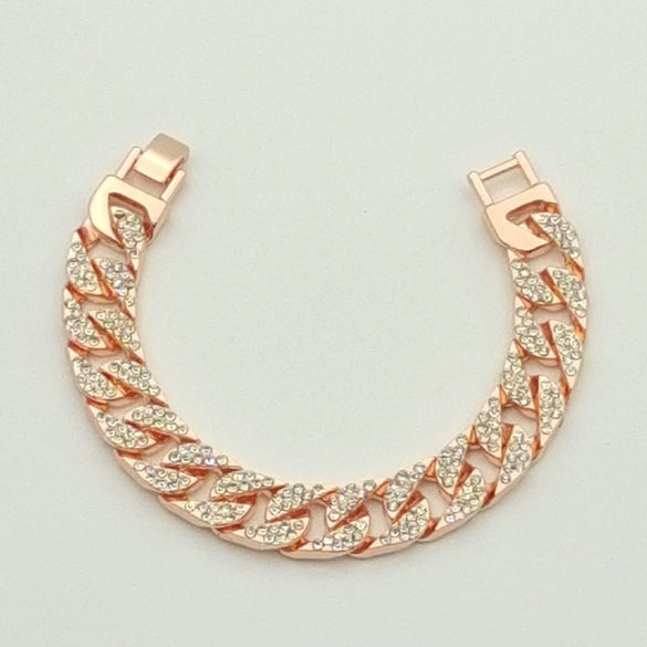 Unisex Alloy Geometric Cuban Chain Bracelet With Full Rhinestone Diamond Look Retro Hip Hop Style Thick Link Bracelet