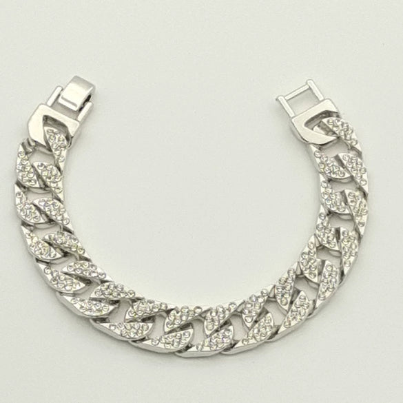 Unisex Alloy Geometric Cuban Chain Bracelet With Full Rhinestone Diamond Look Retro Hip Hop Style Thick Link Bracelet