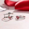 Unisex Alloy Heartshaped Red Zircon Ring With Punk Skull And Pumpkin Motif Electroplated Couple Jewelry